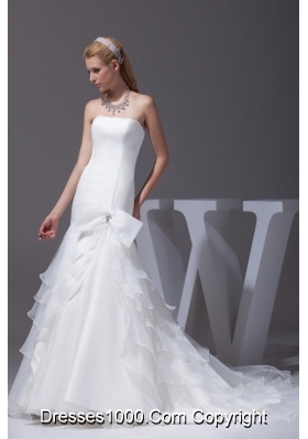 Mermaid Bow Beading Strapless Court Train Wedding Dress