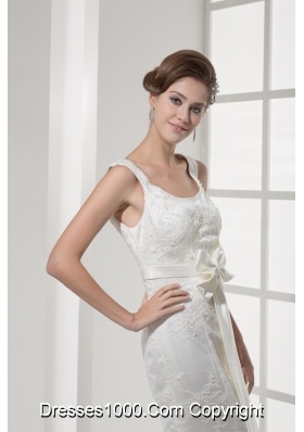 Mermaid Bowknot Square Neck Court Train Wedding Dress