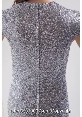 Mermaid Cap Sleeves Scoop Gray Sequin Prom Dress