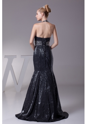 Mermaid Halter Top Mermaid Beading Black Prom Dress