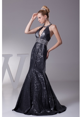 Mermaid Halter Top Mermaid Beading Black Prom Dress