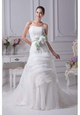 Mermaid Strapless Lace Chapel Train Wedding Dress with Fitted