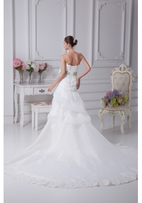 Mermaid Strapless Lace Chapel Train Wedding Dress with Fitted