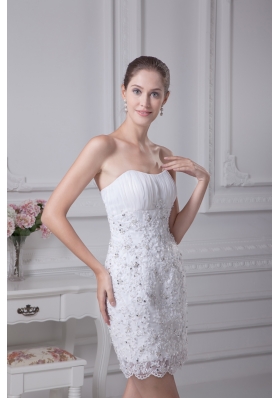 Mini-length Lace Strapless Column Wedding Dress