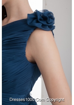 Navy Blue One Shoulder Ruching Mini-length Prom Dress