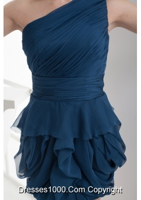 Navy Blue One Shoulder Ruching Mini-length Prom Dress