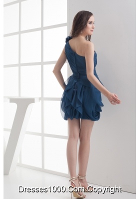 Navy Blue One Shoulder Ruching Mini-length Prom Dress