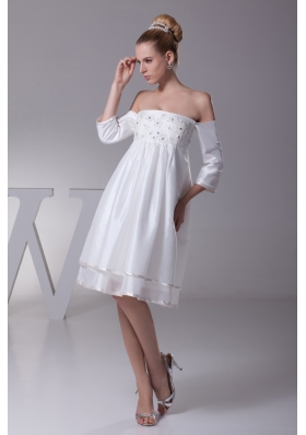 Off The Shoulder 3/4 Sleeves Knee-length Wedding Dress