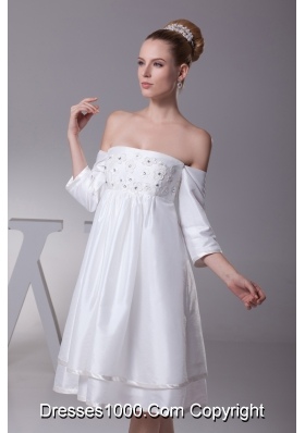 Off The Shoulder 3/4 Sleeves Knee-length Wedding Dress