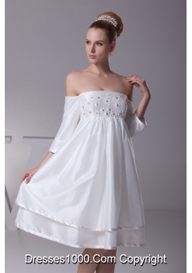 Off The Shoulder 3/4 Sleeves Knee-length Wedding Dress