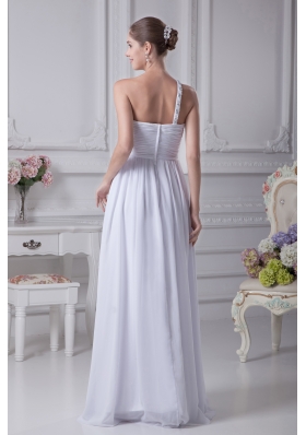 One Shoulder Beading Ruching Empire Long Prom Dress