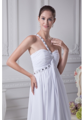 One Shoulder Beading Ruching Empire Long Prom Dress