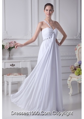 One Shoulder Beading Ruching Empire Long Prom Dress