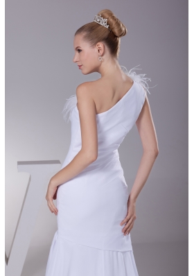 One Shoulder Chiffon Mermaid Feather Brush Train Wedding Dress