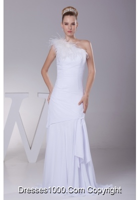 One Shoulder Chiffon Mermaid Feather Brush Train Wedding Dress