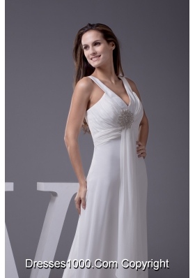 Perfect 2013 V-neck Column Long Beading Wedding Dress