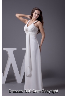 Perfect 2013 V-neck Column Long Beading Wedding Dress