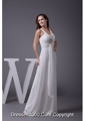 Perfect 2013 V-neck Column Long Beading Wedding Dress