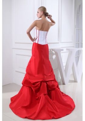 Pick-ups Mermaid Strapless Hand Made Flower Court Train Red Wedding Dress