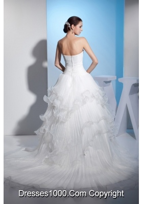 Pleats Strapless Ball Gown Beading Court Train Wedding Dress