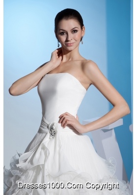 Pleats Strapless Ball Gown Beading Court Train Wedding Dress