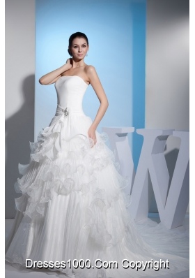 Pleats Strapless Ball Gown Beading Court Train Wedding Dress