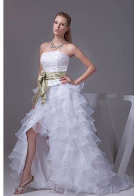 Princess High-low Sash Ruffled Layers Embroidery Wedding Dress