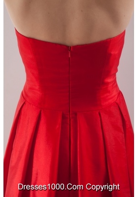 Red A-line Bowknot Brush Train Taffeta Prom Dress