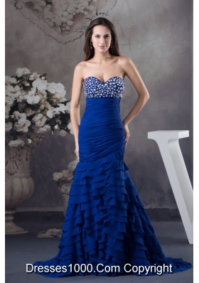 Rhinestone and Ruffled Layers Mermaid Royal  Blue Sweetheart 2013 Prom Dress
