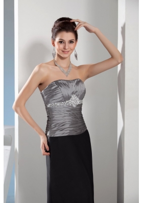 Rhinestone Column Strapless Long Black and Silver Mother of the Bride Dress