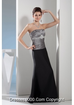 Rhinestone Column Strapless Long Black and Silver Mother of the Bride Dress