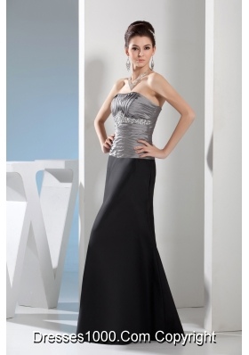 Rhinestone Column Strapless Long Black and Silver Mother of the Bride Dress