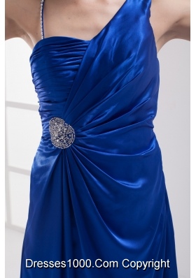 Royal Blue High Slit One Shoulder Ruching Beading Prom dress