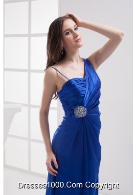 Royal Blue High Slit One Shoulder Ruching Beading Prom dress