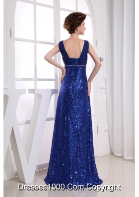 Royal Blue Sequin Square Ruching Prom Dress