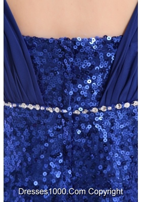 Royal Blue Sequin Square Ruching Prom Dress