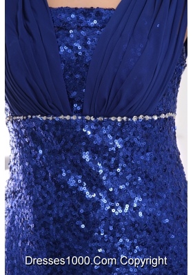 Royal Blue Sequin Square Ruching Prom Dress