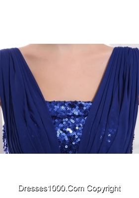 Royal Blue Sequin Square Ruching Prom Dress