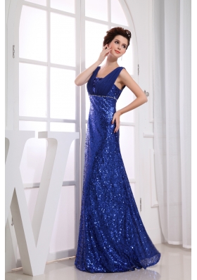 Royal Blue Sequin Square Ruching Prom Dress