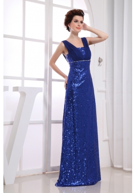 Royal Blue Sequin Square Ruching Prom Dress