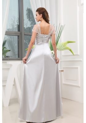 Ruching Beading A-line Grey Long Prom Dress