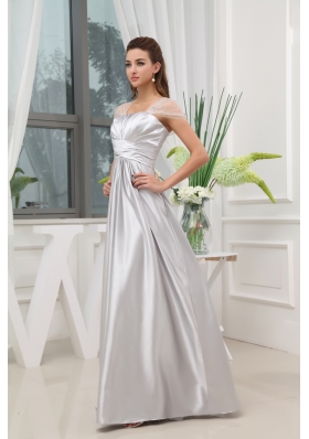 Ruching Beading A-line Grey Long Prom Dress