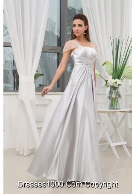 Ruching Beading A-line Grey Long Prom Dress