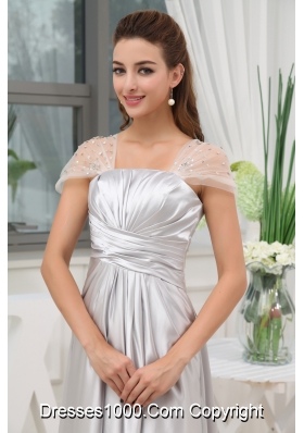 Ruching Beading A-line Grey Long Prom Dress