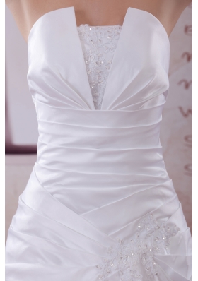 Ruching Court Train A-Line Strapless Wedding Dress