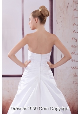 Ruching Court Train A-Line Strapless Wedding Dress