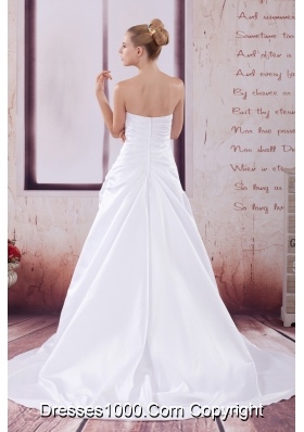 Ruching Court Train A-Line Strapless Wedding Dress