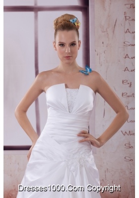 Ruching Court Train A-Line Strapless Wedding Dress