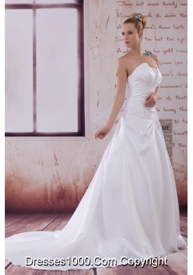 Ruching Court Train A-Line Strapless Wedding Dress