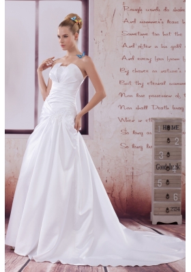 Ruching Court Train A-Line Strapless Wedding Dress